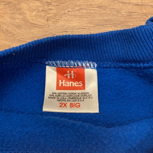 Vintage Bright Blue Blank Hanes Raglan Cut Crewneck Sweatshirt Size XXL - Picture 2 of 3